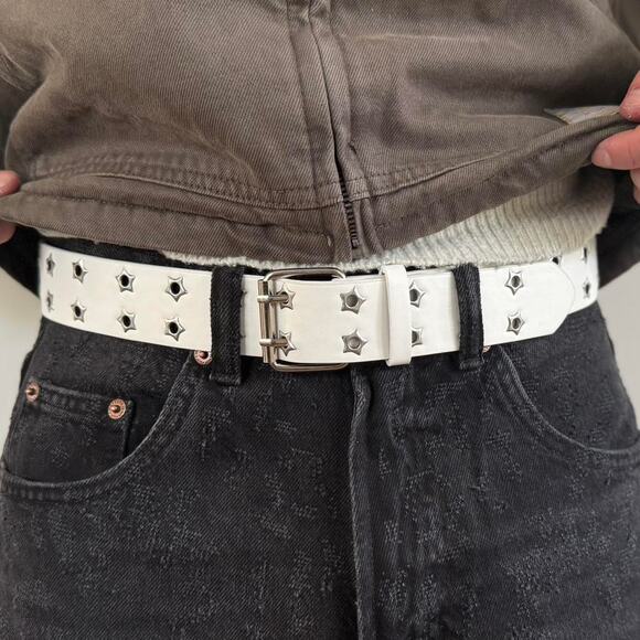 Y2K White Silver Star Studded Belt – Goth Emo Skater Style, Unisex, Brand New - Picture 9 of 9